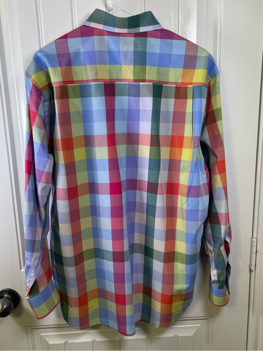 Alan Flusser Mens Medium Rainbow Plaid Long Sleeve Button Down Shirt 100% Cotton - Picture 3 of 9